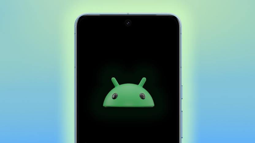 A pixel phone displayed against a green and blue background, with the Android logo shown on the screen