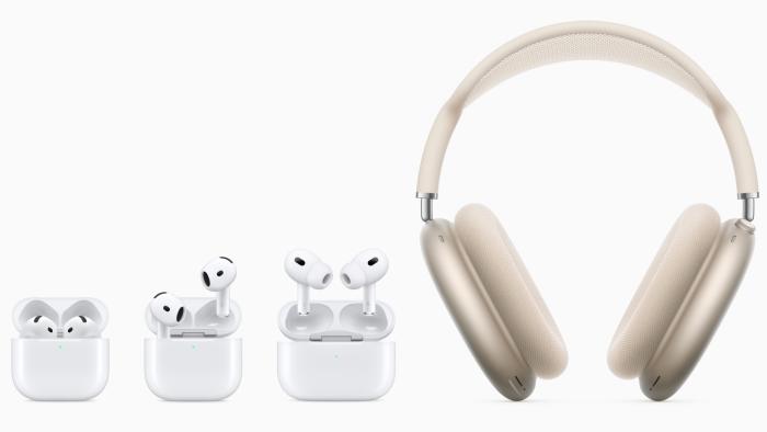 The new Apple AirPods lineup after Apple's September 2024 event, including the AirPods 4, AirPods 4 with Active Noise Cancellation, AirPods Pro and AirPods Max.