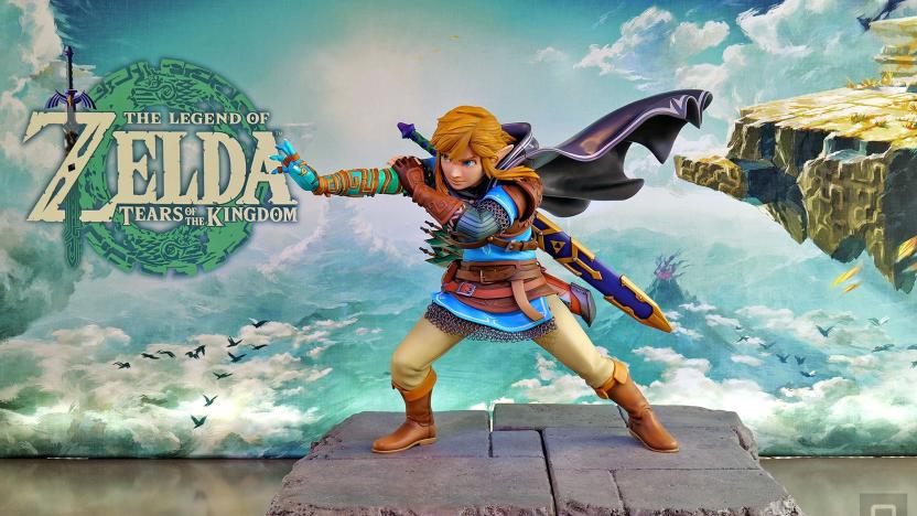 In a new statue for The Legend of Zelda: Tears of the Kingdom, Link shows off one of his new abilities called Ultrahand. 