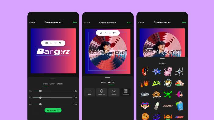 Screenshots of Spotify's interface.